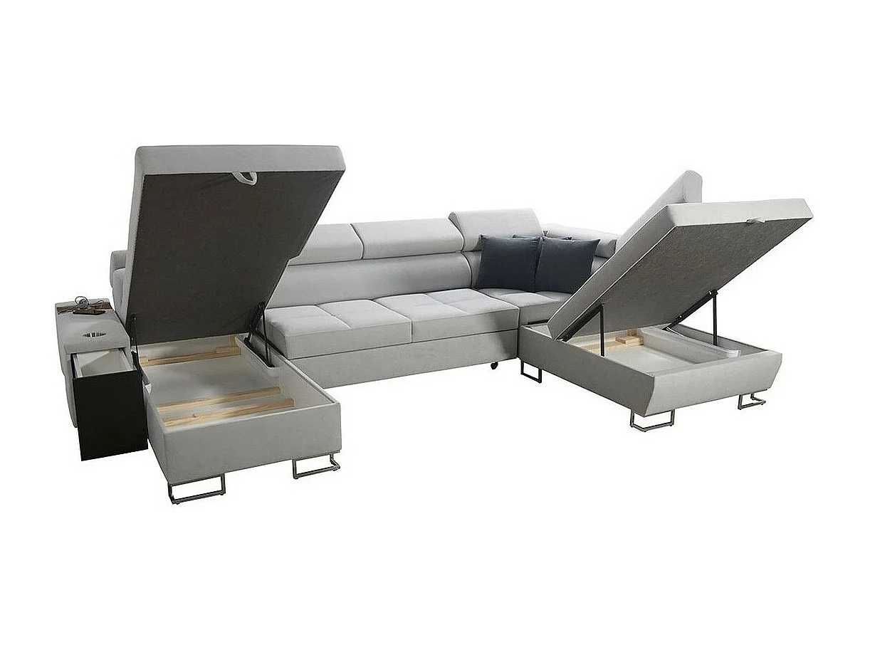 Canapé d'angle Pearland 114, Gris, Fonction de couchage, Boîte de literie, 360x221x84cm