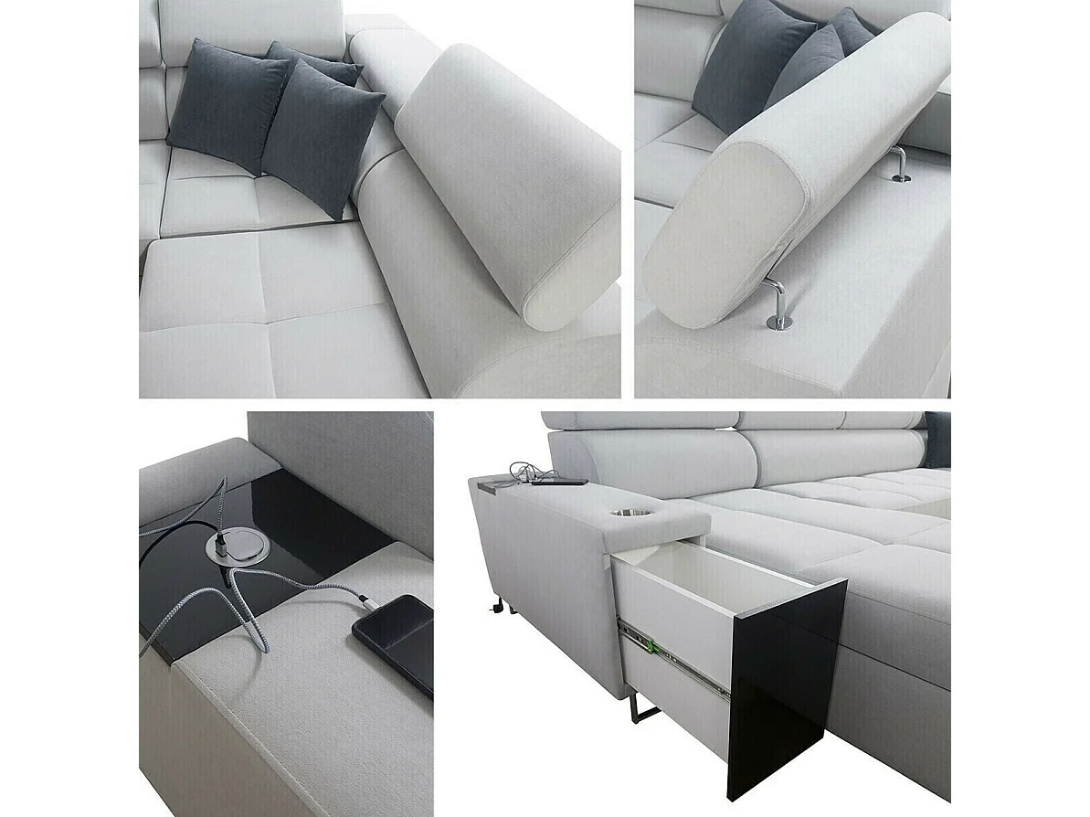 Canapé d'angle Pearland 114, Gris, Fonction de couchage, Boîte de literie, 360x221x84cm