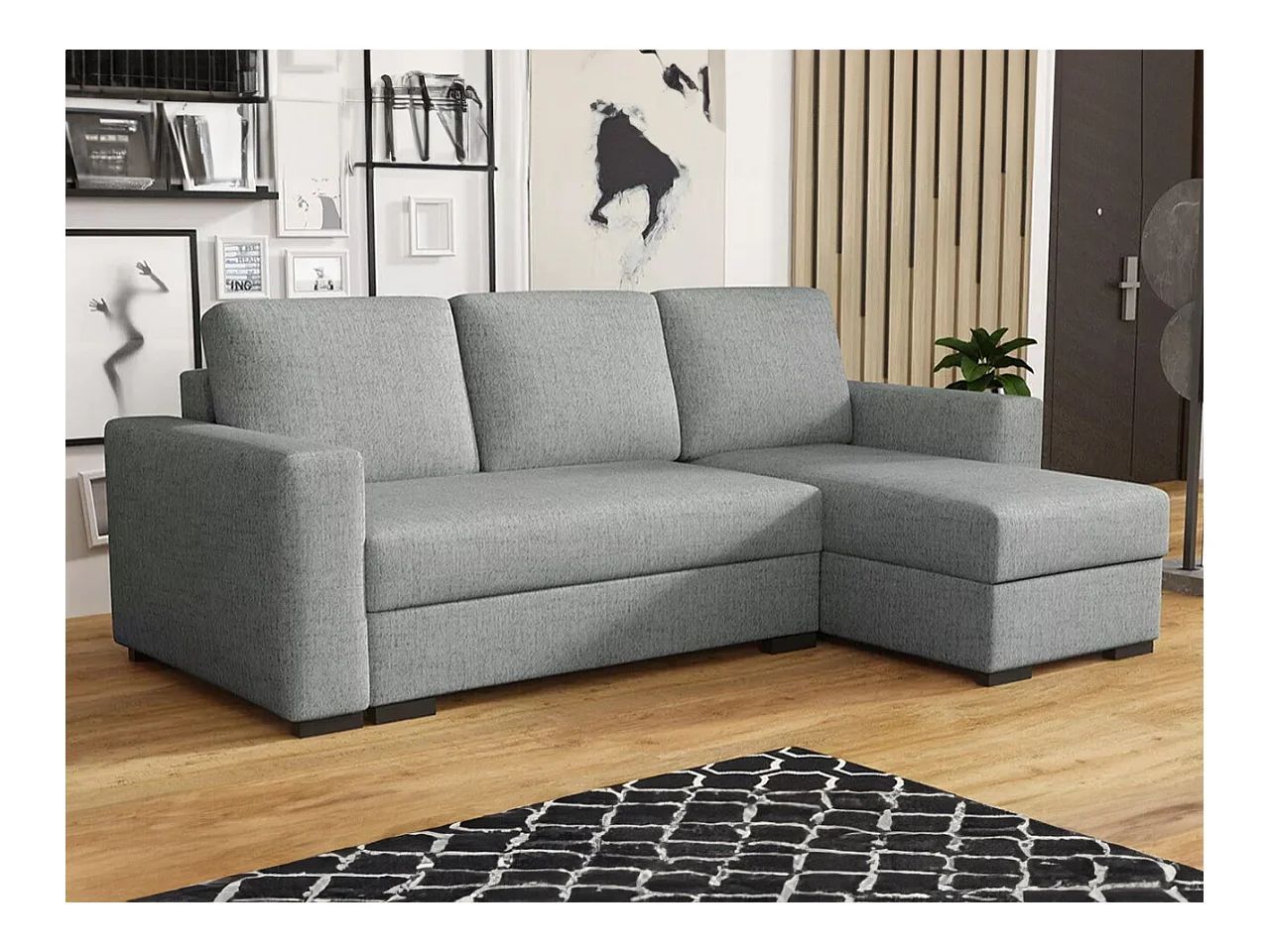 Canapé d'angle Columbus 187, Gris, Fonction de couchage, Boîte de literie, 242x155x88cm