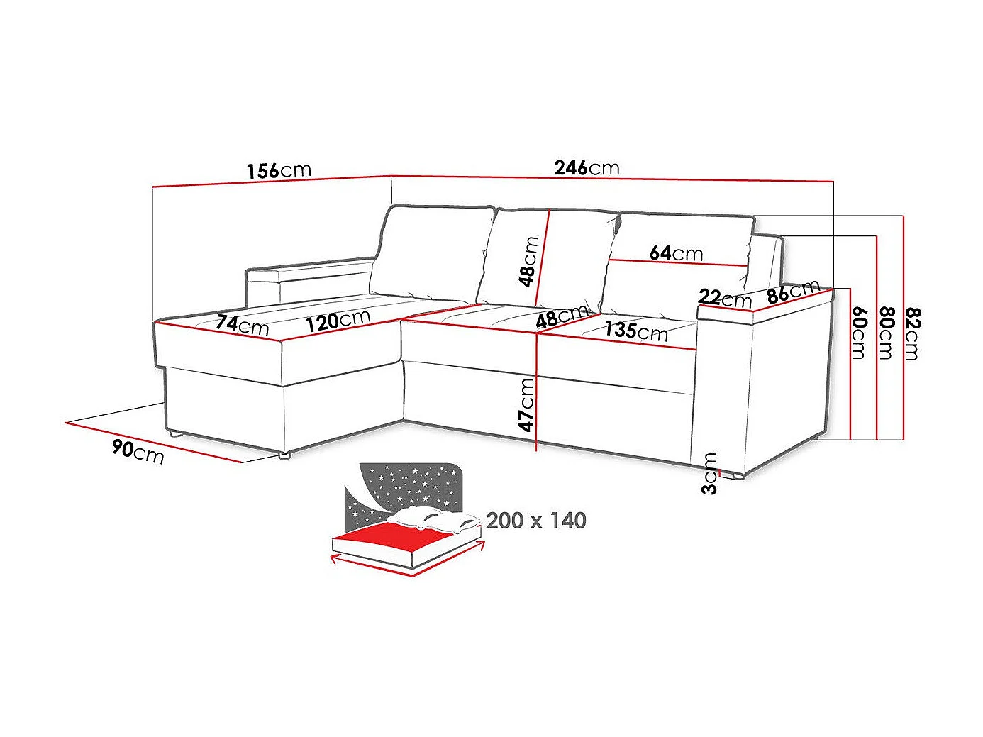 Divano angolare Providence 149, Fucsia, Con, 246x156x82cm