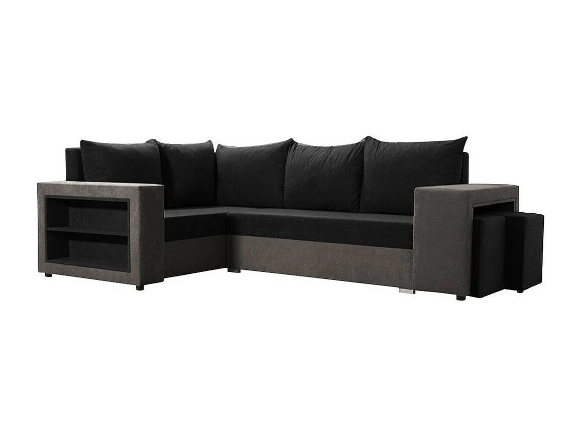 Sofá rinconero Muncie 103, Negro, Función de descanso, Almacenaje, 250x162x85cm