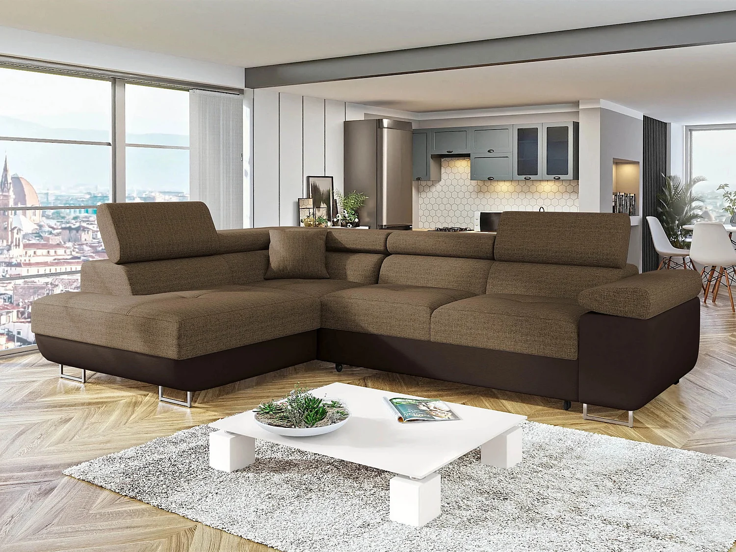 Canapé d'angle Comfivo Vinetum, Marron, Disponible, 274x203x70cm