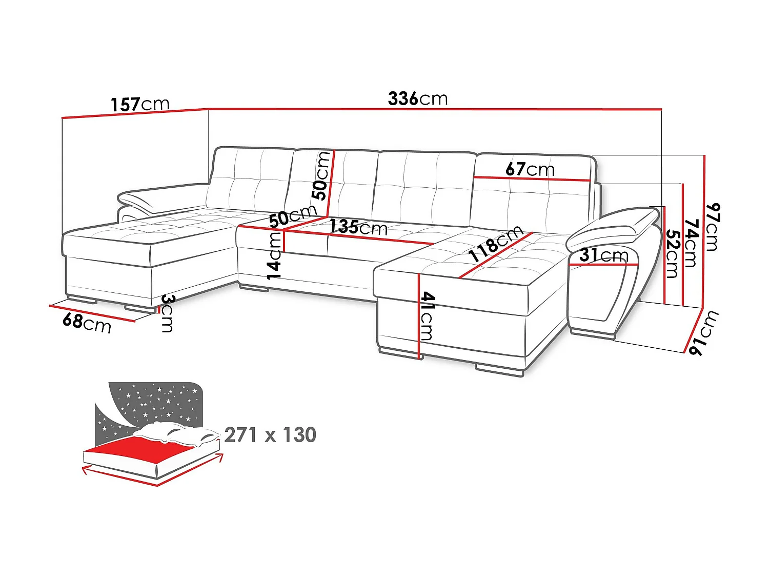 Sofá de canto Arvada 115, Cinzento, Funcionalidade de dormir