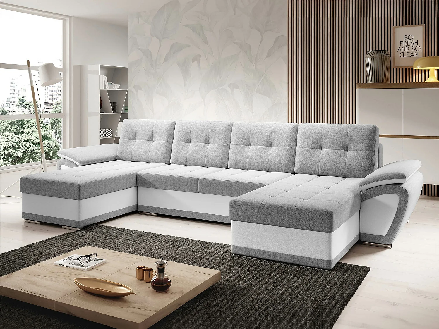 Sofá rinconero Arvada 115, Gris, Función de descanso, Almacenaje, 336x157x97cm