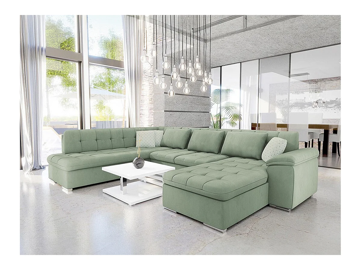 Sofá rinconero Comfivo 128, Verde, Función de descanso, 348x205x76cm