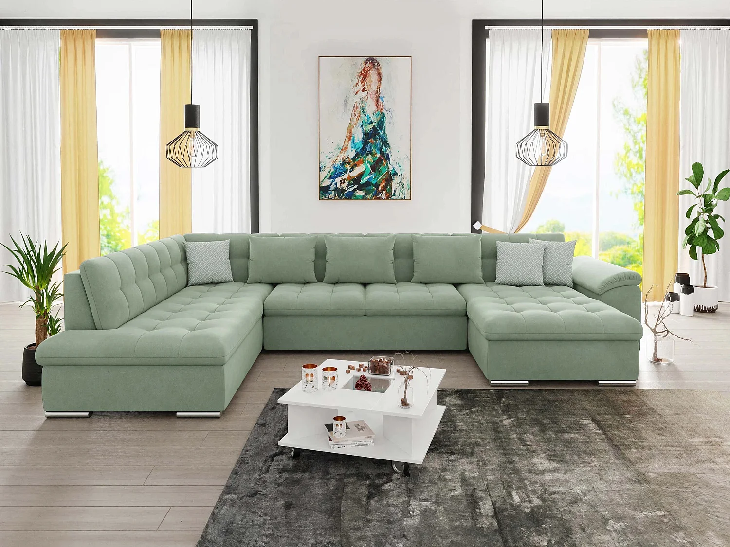 Sofá rinconero Comfivo Gemma II, Verde, Función de descanso, 35x21x8cm
