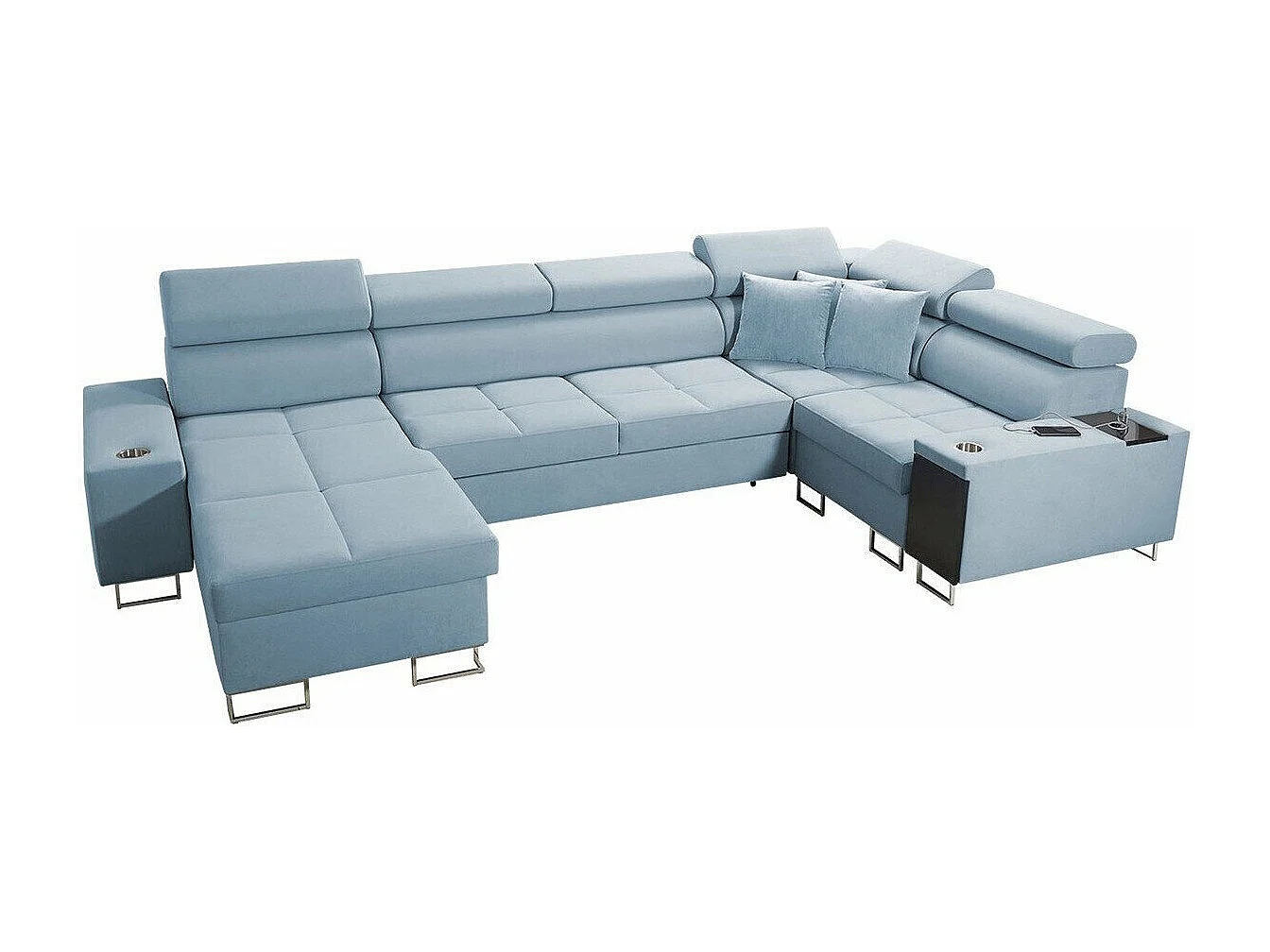 Canapé d'angle Pearland 112, Bleu, Fonction de couchage, Boîte de literie, 360x207x84cm