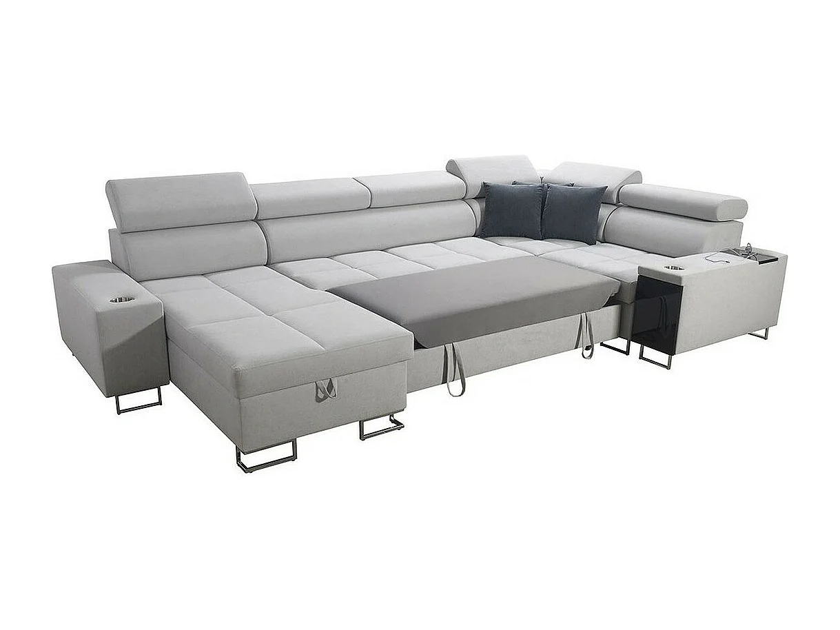 Canapé d'angle Pearland 112, Bleu, Fonction de couchage, Boîte de literie, 360x207x84cm