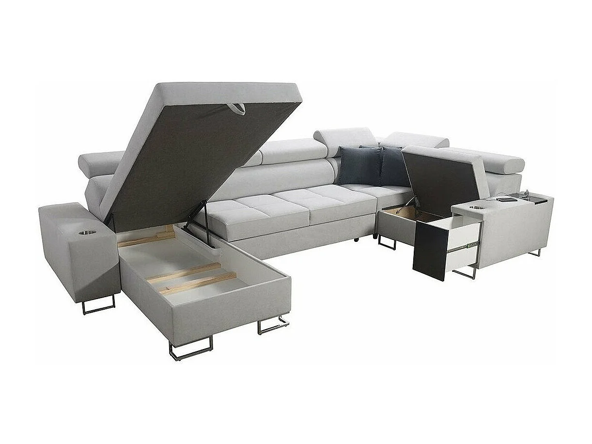 Canapé d'angle Pearland 112, Bleu, Fonction de couchage, Boîte de literie, 360x207x84cm