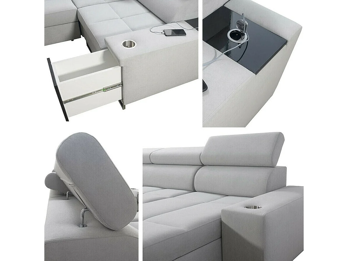 Canapé d'angle Pearland 112, Bleu, Fonction de couchage, Boîte de literie, 360x207x84cm