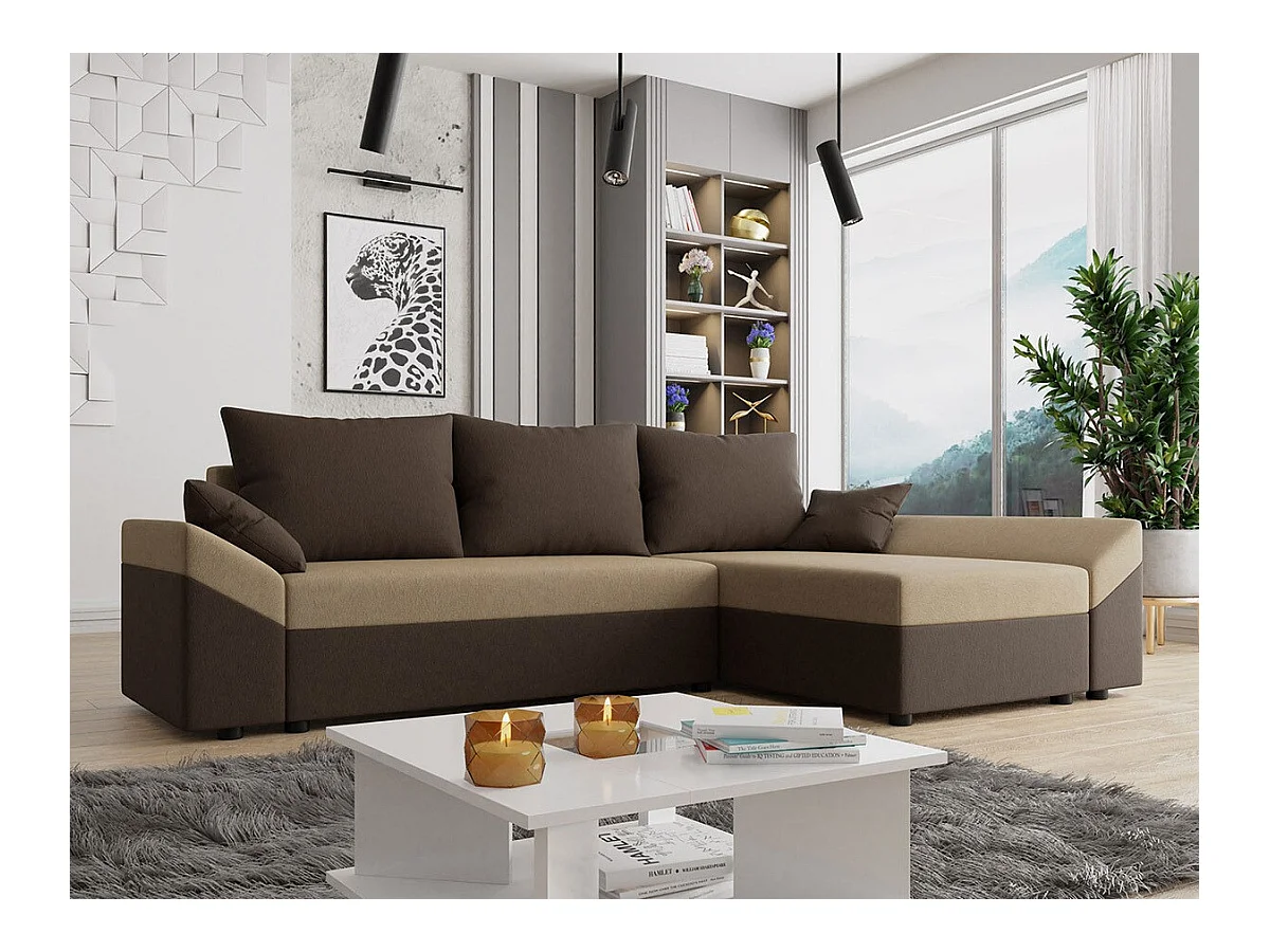 Divano angolare Memphis 104, Nocciola, Con, 240x140x82cm