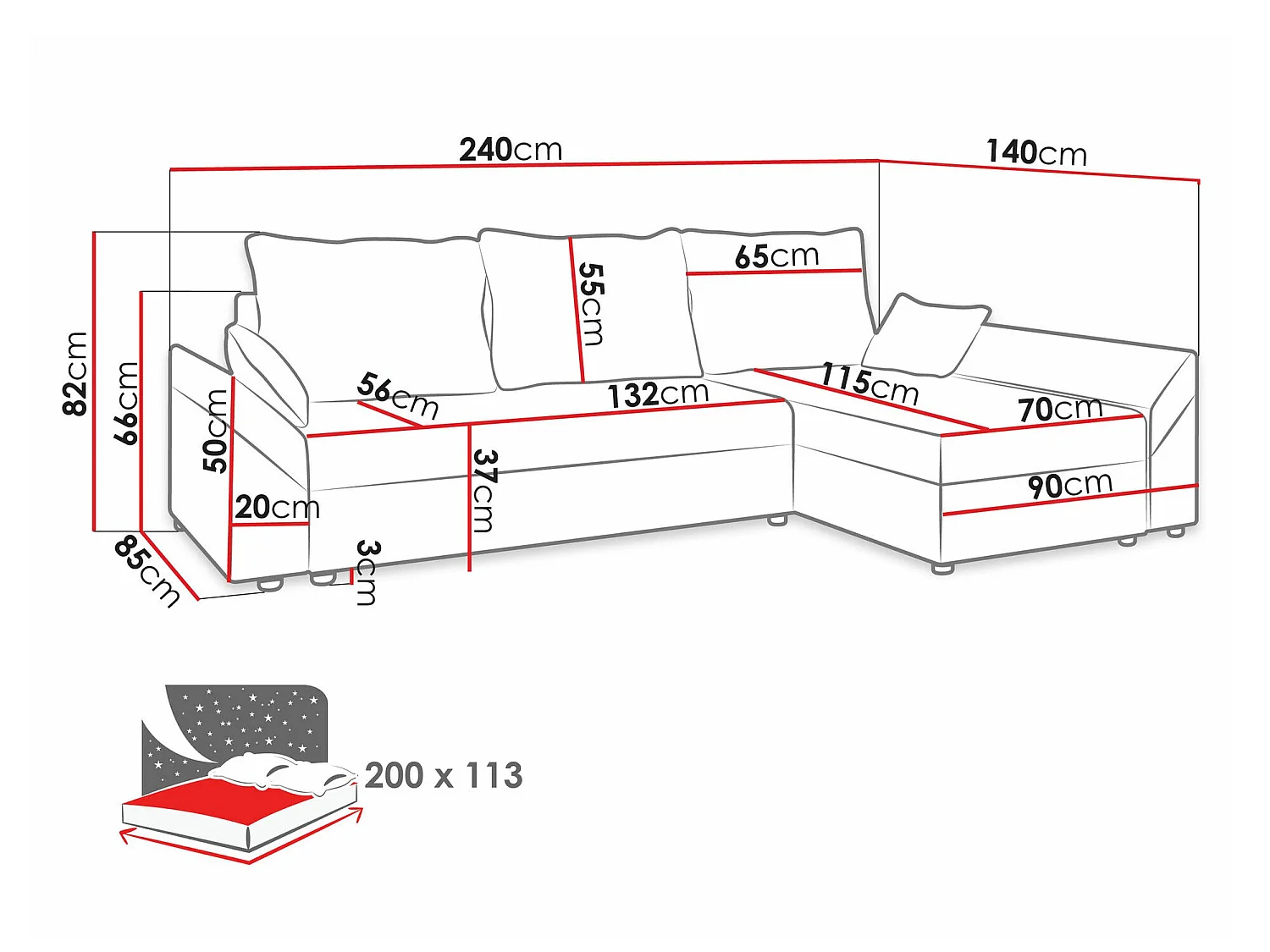 Canapé d'angle convertible 3 places en tissu brun MEMPHIS