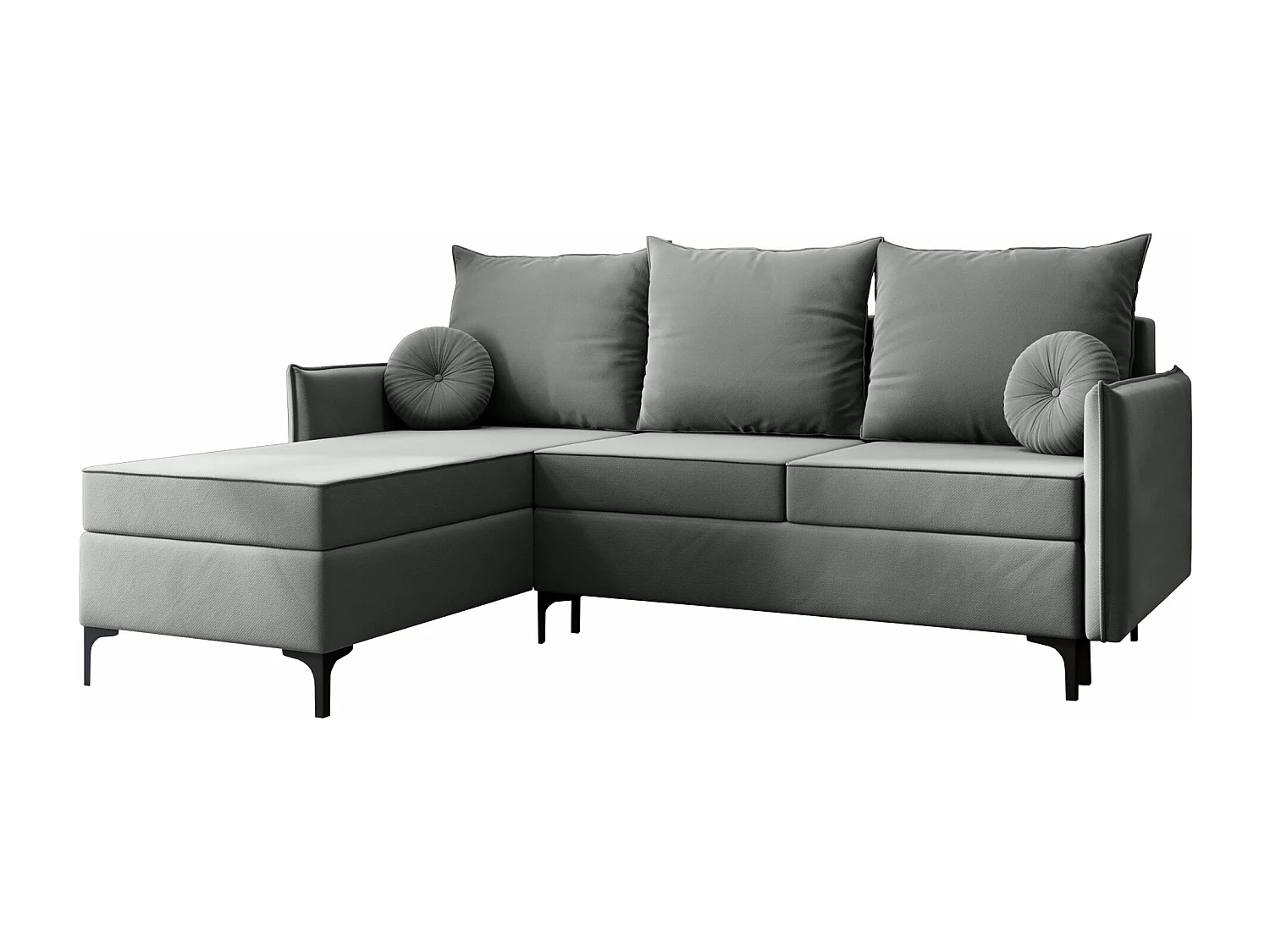 Canapé d'angle Clovis 112, Gris, Fonction de couchage, Boîte de literie, 213x168x101cm