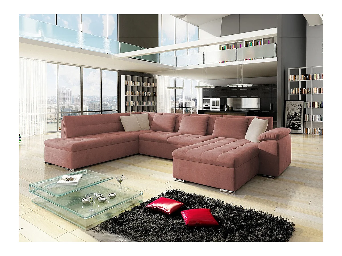 Canapé d'angle Comfivo 114, Rose, Fonction de couchage, Boîte de literie, 348x205x76cm