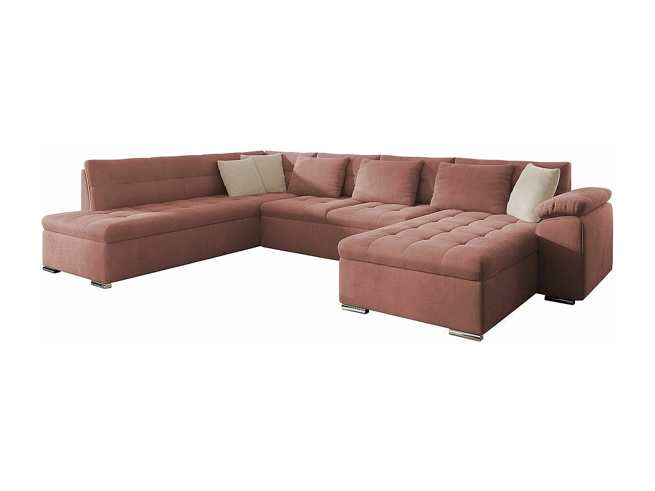 Sofá rinconero Comfivo Gemma, Rosa, Función de descanso, Almacenaje, 348x205x76cm
