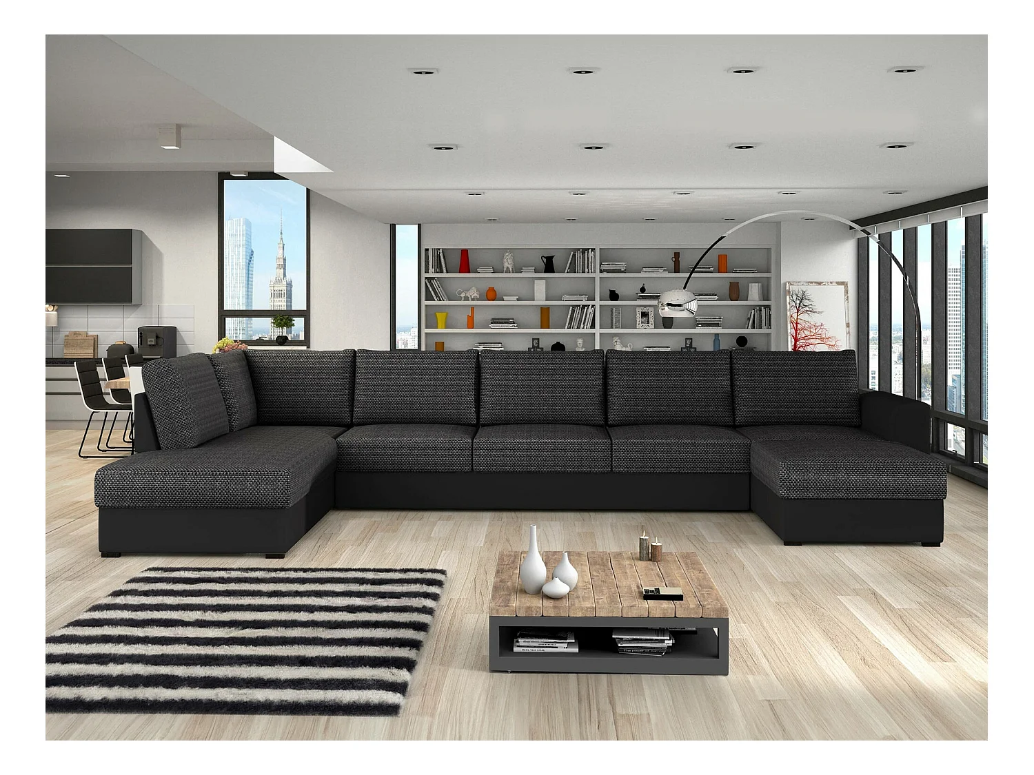 Canapé d'angle Comfivo 191, Gris, Fonction de couchage, Boîte de literie, 370x186x85cm