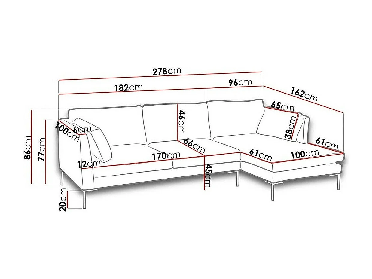 Sofá de canto Temple 108, Rosé, Funcionalidade de dormir, 28x16x9cm