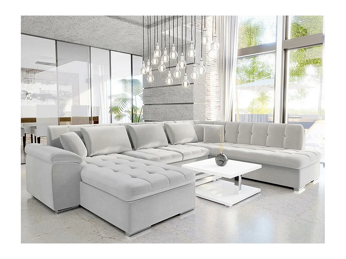 Canapé d'angle Comfivo 180, Gris, Fonction de couchage, 348x205x76cm