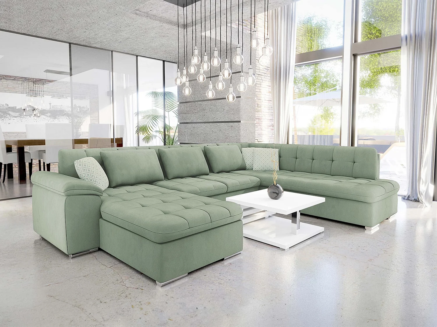 Canapé d'angle Comfivo Gemma, Vert, Disponible, 348x205x76cm