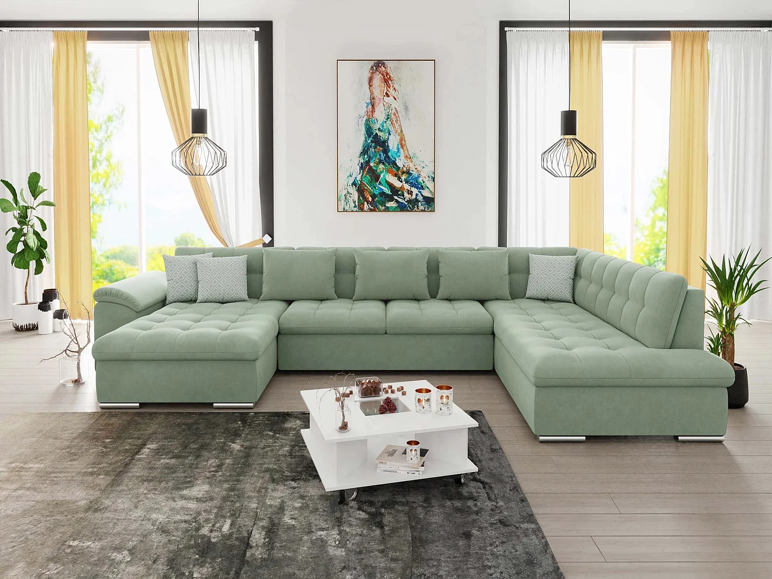 Canapé d'angle Comfivo Gemma, Vert, Disponible, 348x205x76cm