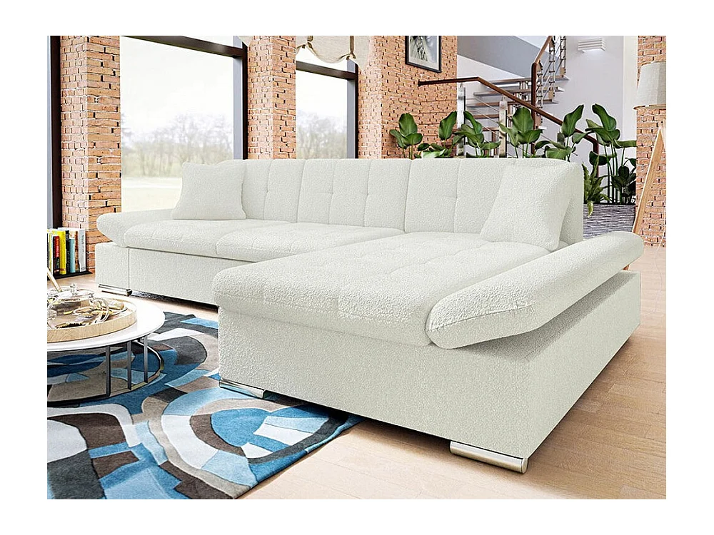 Canapé d'angle Comfivo 250, Blanc, Fonction de couchage, Boîte de literie, 278x161x76cm