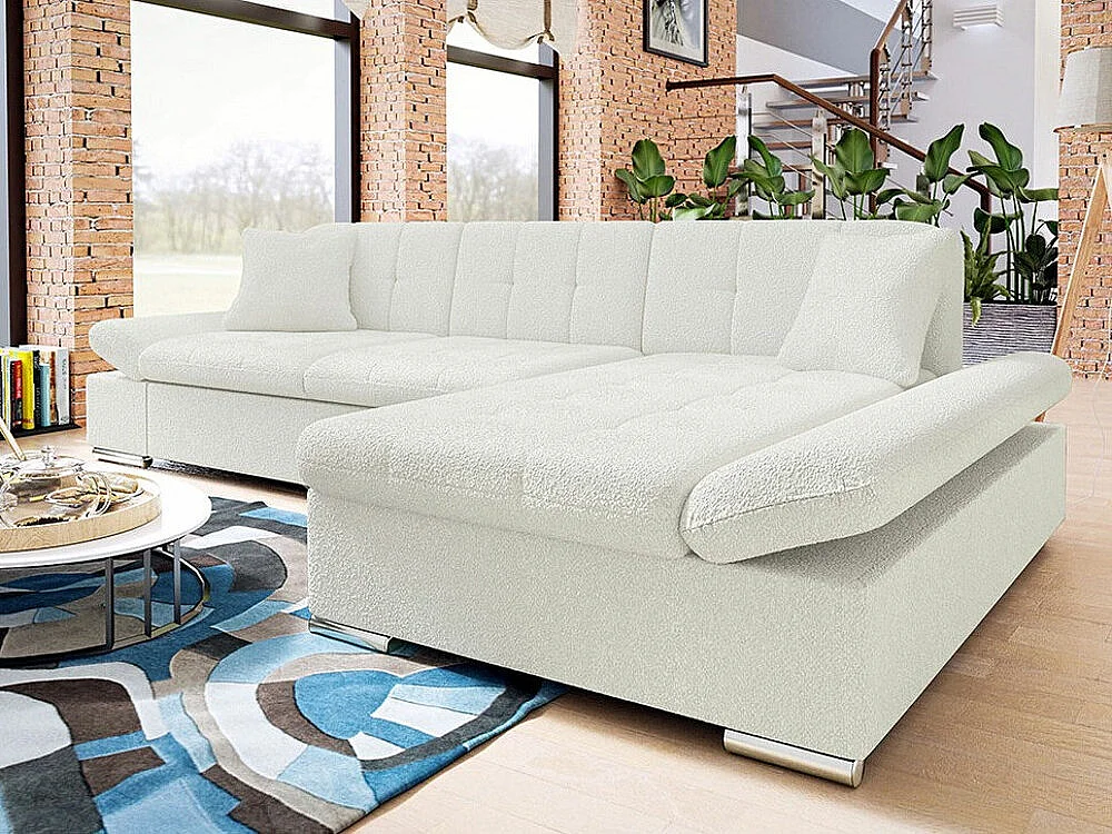 Sofá rinconero Comfivo 250, Blanco, Función de descanso, Almacenaje, 278x161x76cm