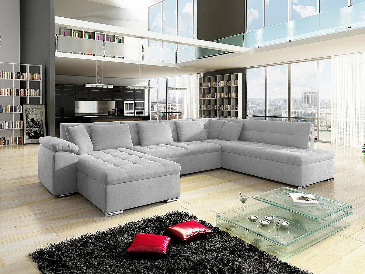 Sofá rinconero Comfivo 114, Gris, Función de descanso, Almacenaje, 348x205x76cm