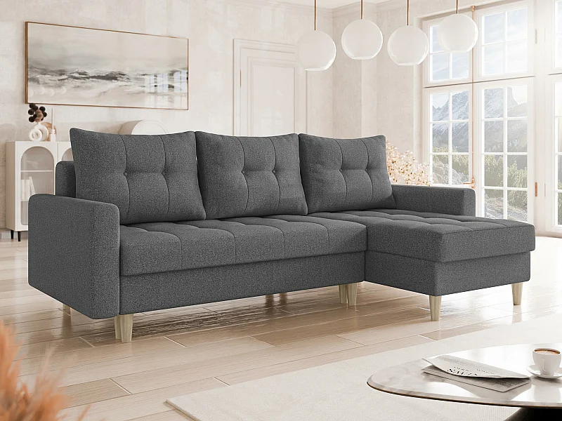 Divano angolare Boulder 100, Grigio, Con, 222x140x90cm