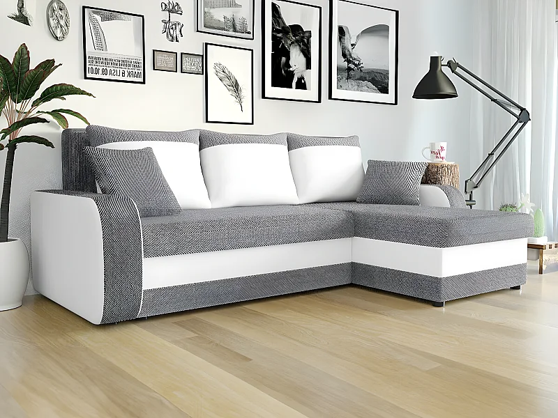 Sofá rinconero Comfivo 135, Gris, Función de descanso, Almacenaje, 238x147x80cm