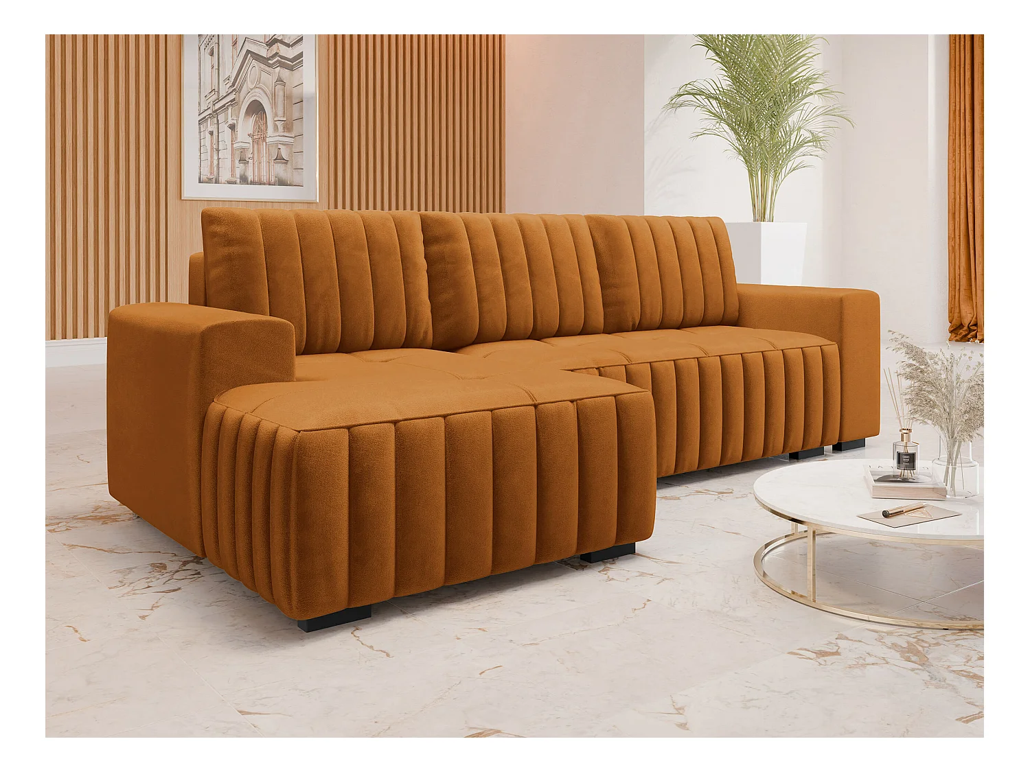 Canapé d'angle Columbus 154, Rouge, Fonction de couchage, Boîte de literie, 240x140x85cm