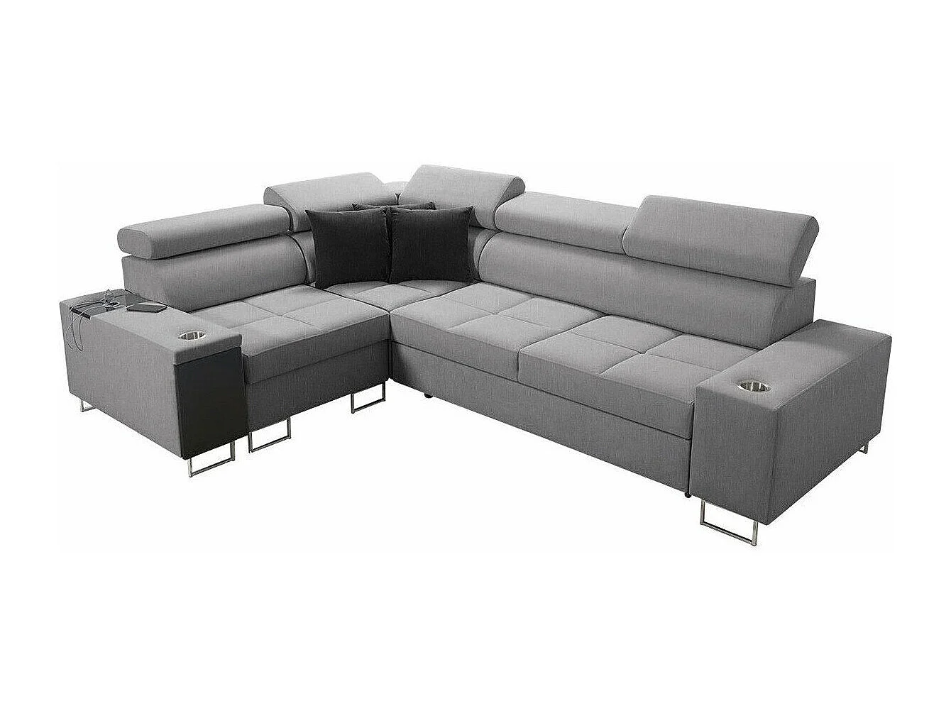 Canapé d'angle Pearland 109, Gris, Fonction de couchage, Boîte de literie, 283x207x84cm