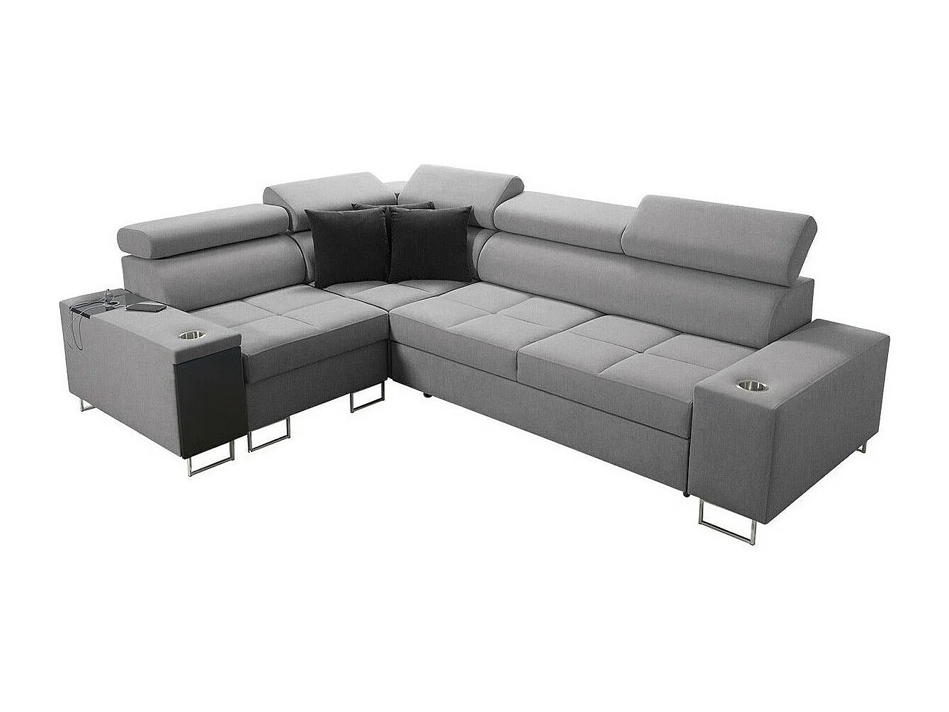 Canapé d'angle Pearland 109, Gris, Fonction de couchage, Boîte de literie, 283x207x84cm