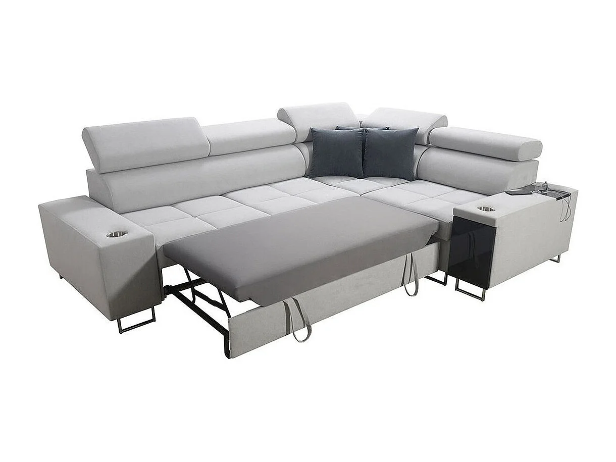 Canapé d'angle Pearland 109, Gris, Fonction de couchage, Boîte de literie, 283x207x84cm