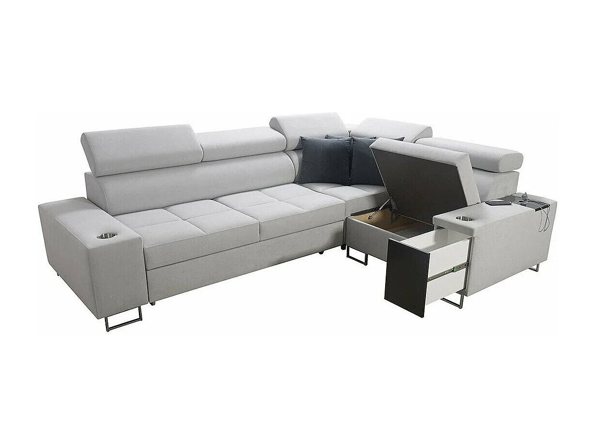 Canapé d'angle Pearland 109, Gris, Fonction de couchage, Boîte de literie, 283x207x84cm