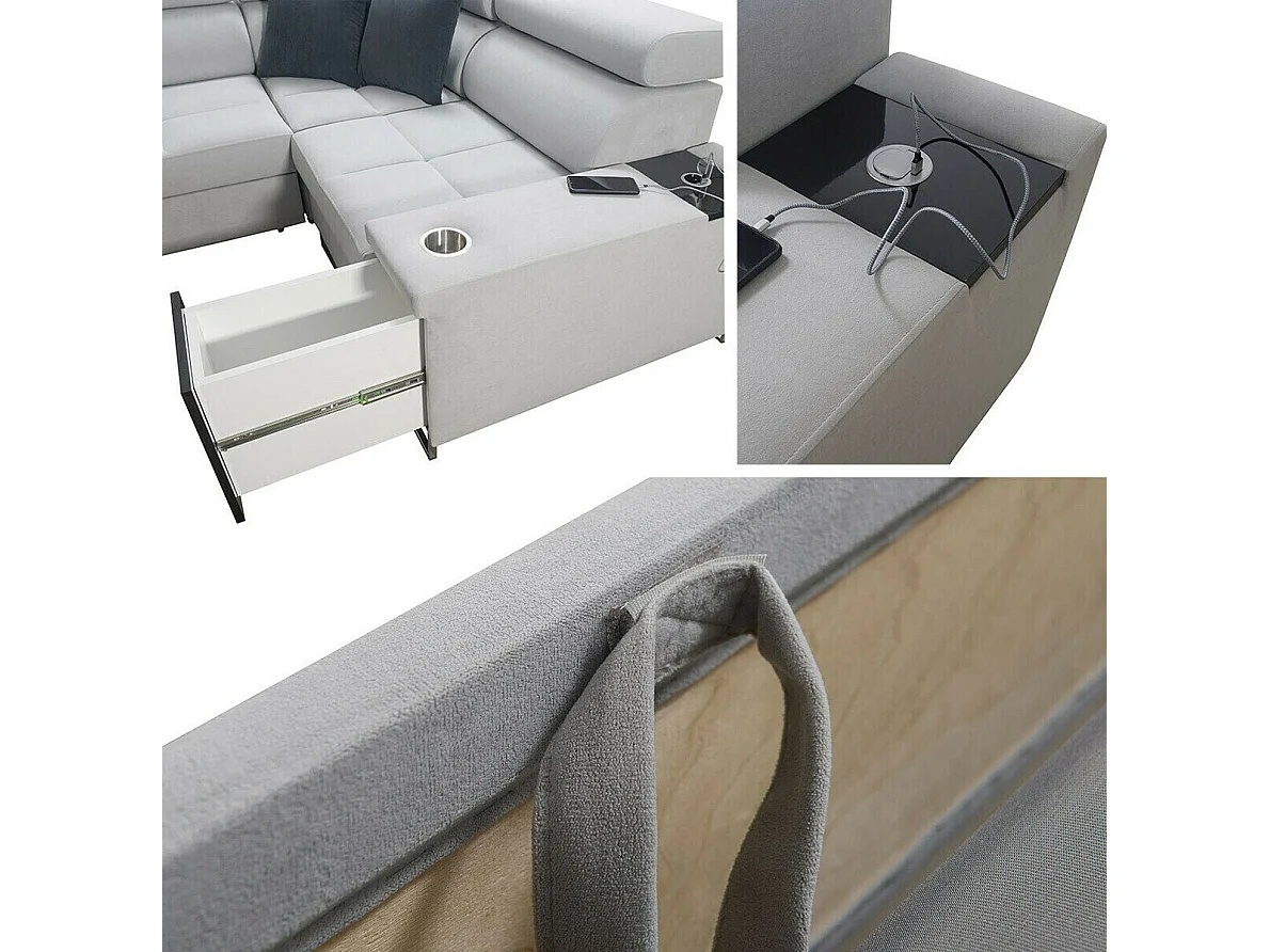 Canapé d'angle Pearland 109, Gris, Fonction de couchage, Boîte de literie, 283x207x84cm