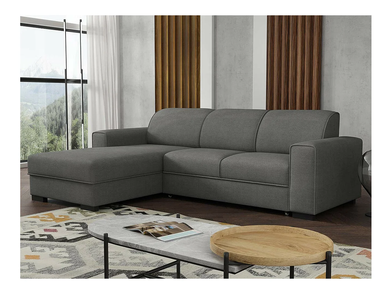Canapé d'angle Columbus 186, Gris, Fonction de couchage, Boîte de literie, 260x182x90cm