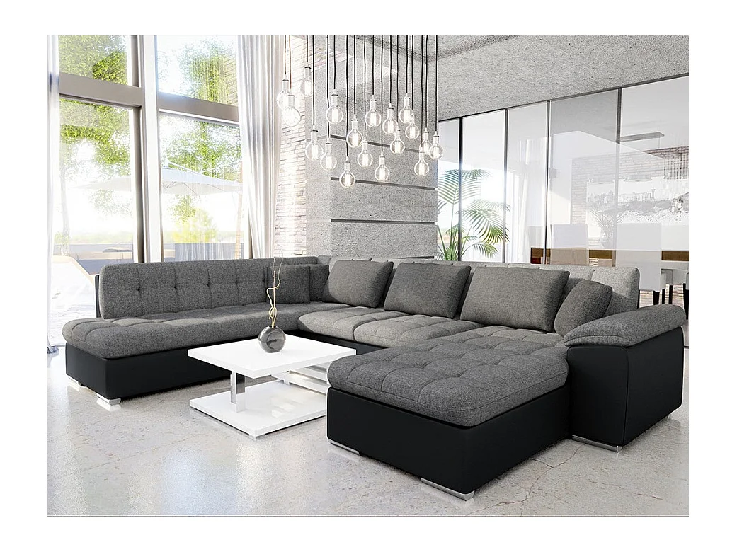 Canapé d'angle Comfivo 140, Gris, Fonction de couchage, 348x205x76cm