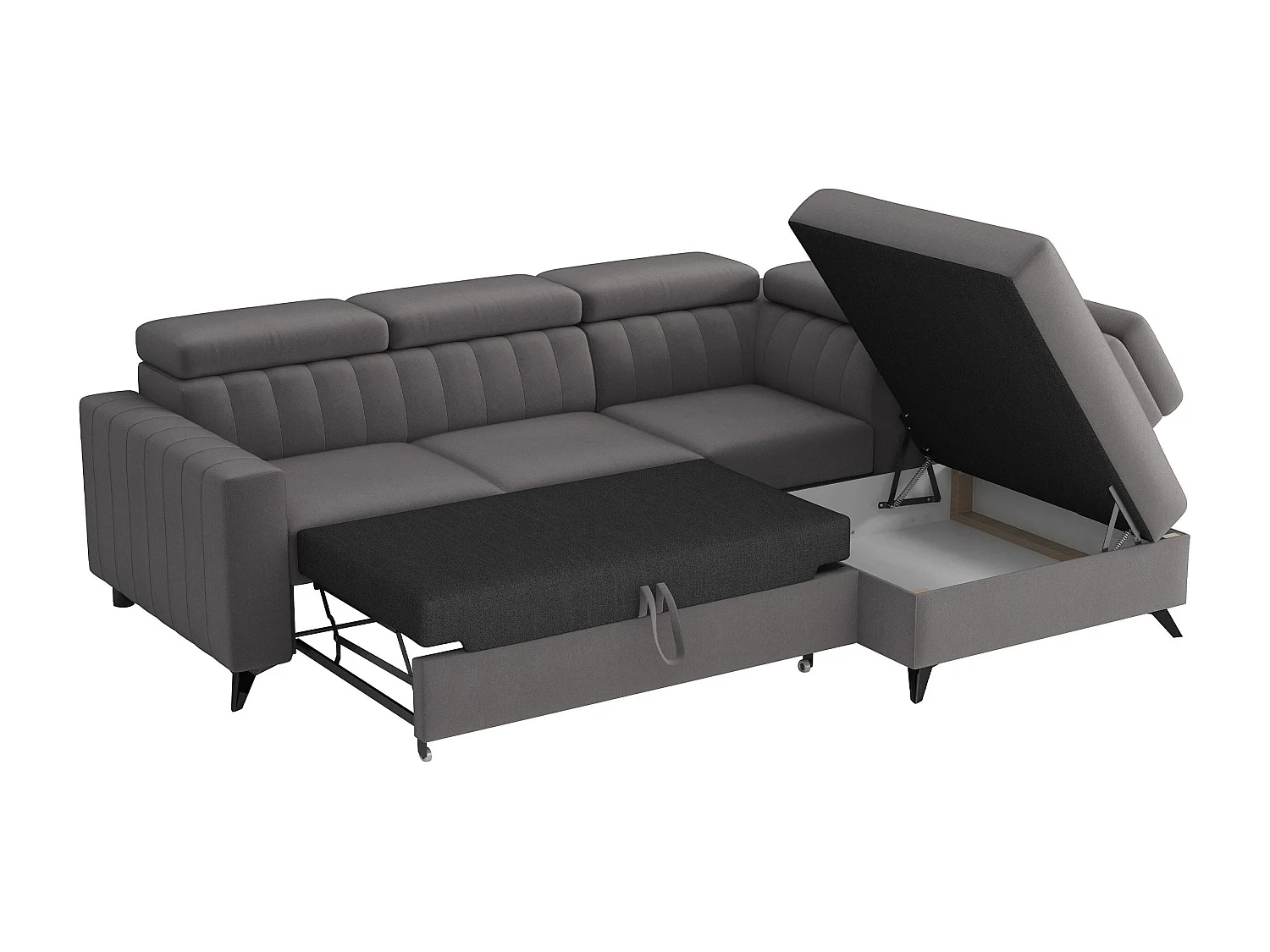 Canapé d'angle convertible 3 places en tissu gris COLUMBUS 249x195x80 cm