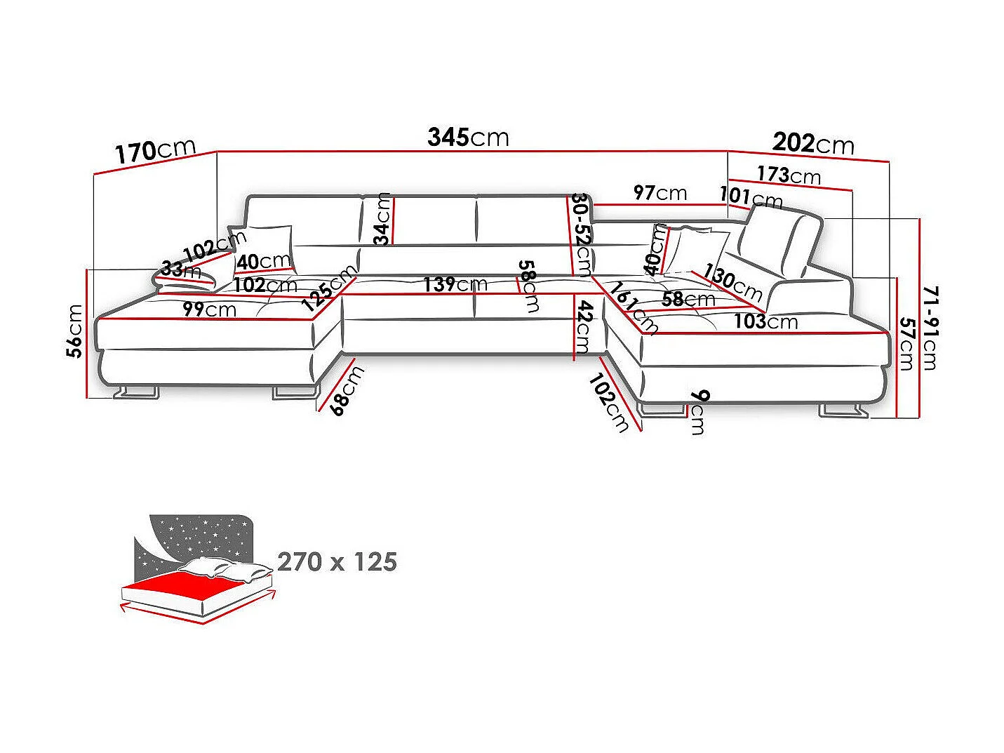 Canapé d'angle Comfivo 138, Marron, Disponible, 345x202x71cm