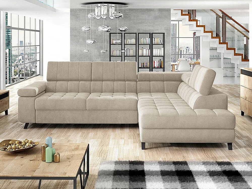 Canapé d'angle Comfivo 207, Brun clair, Fonction de couchage, Boîte de literie, 264x203cm