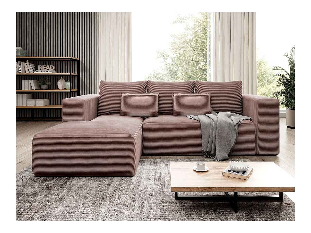 Canapé d'angle Arvada 116, Rose, Fonction de couchage, Boîte de literie, 255x161x91cm