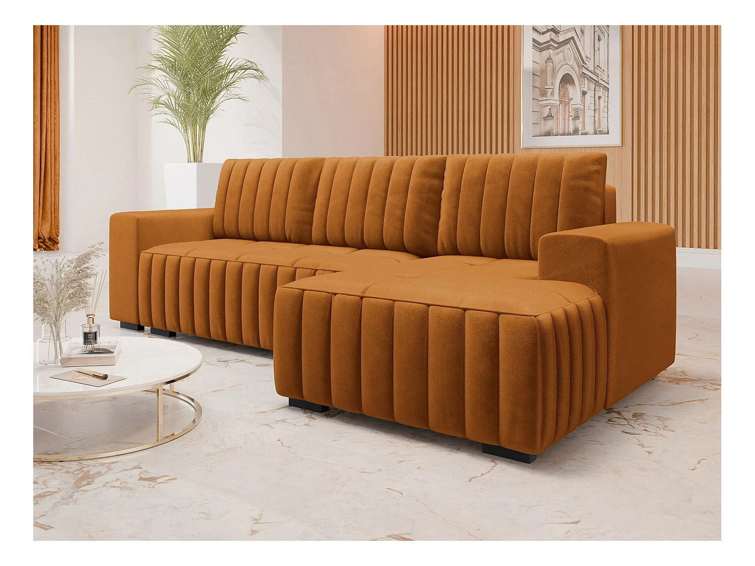 Canapé d'angle Columbus 154, Rouge, Fonction de couchage, Boîte de literie, 240x140x85cm