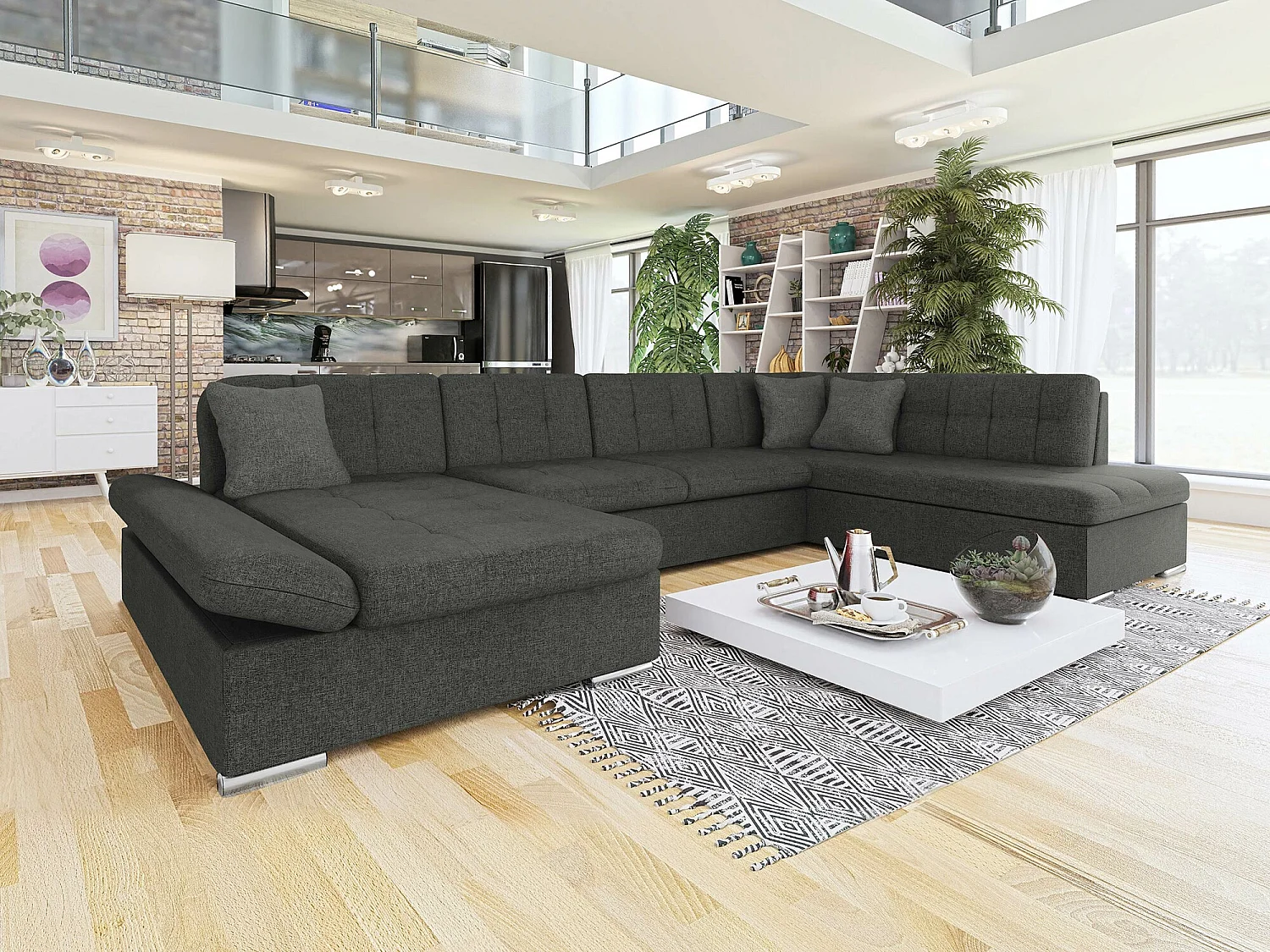 Canapé d'angle Comfivo 149, Gris, Disponible, 345x205x76cm