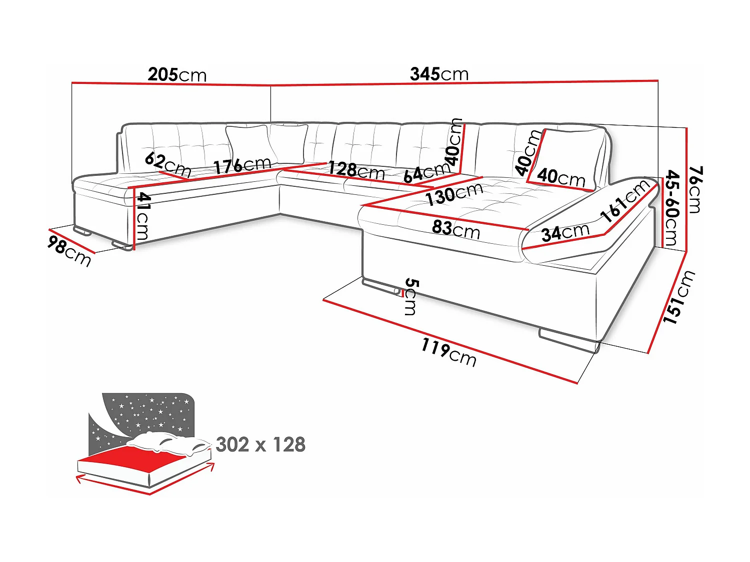 Canapé d'angle Comfivo 149, Gris, Disponible, 345x205x76cm