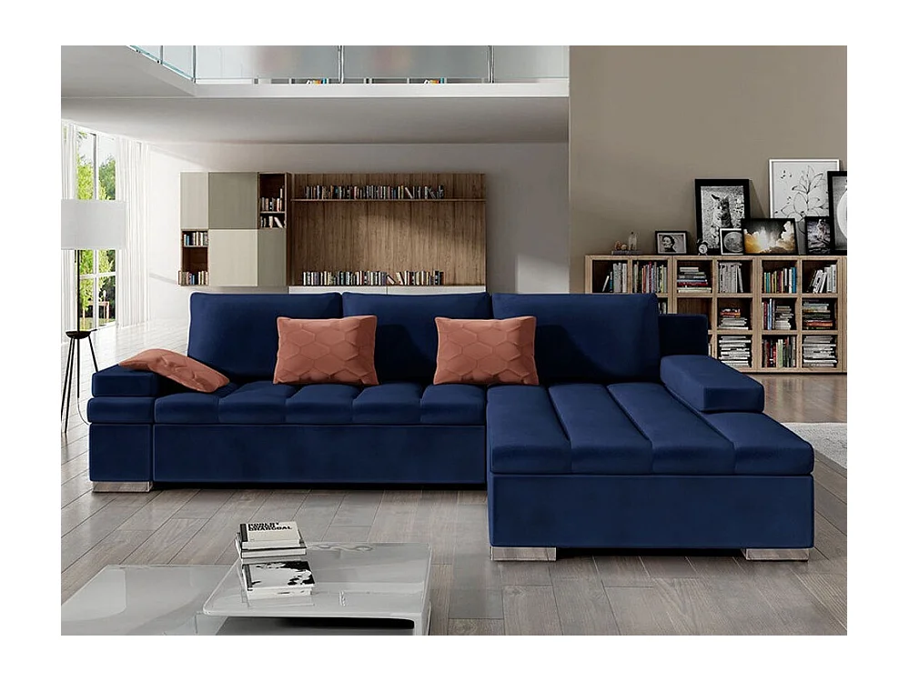Canapé d'angle Comfivo 113, Bleu, Fonction de couchage, Boîte de literie, 310x175x83cm