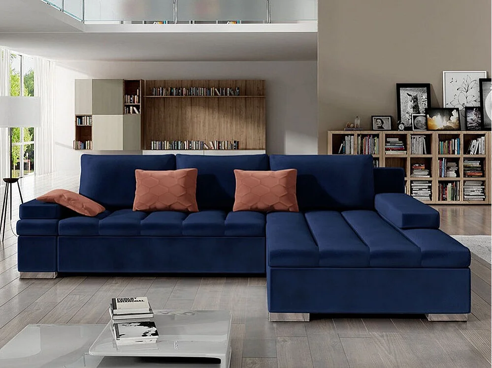 Canapé d'angle Comfivo 113, Bleu, Disponible, 310x175x83cm