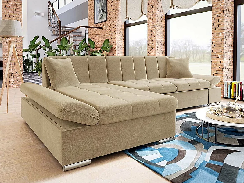 Sofá rinconero Comfivo 219, De color marrón claro, 278x161x76cm