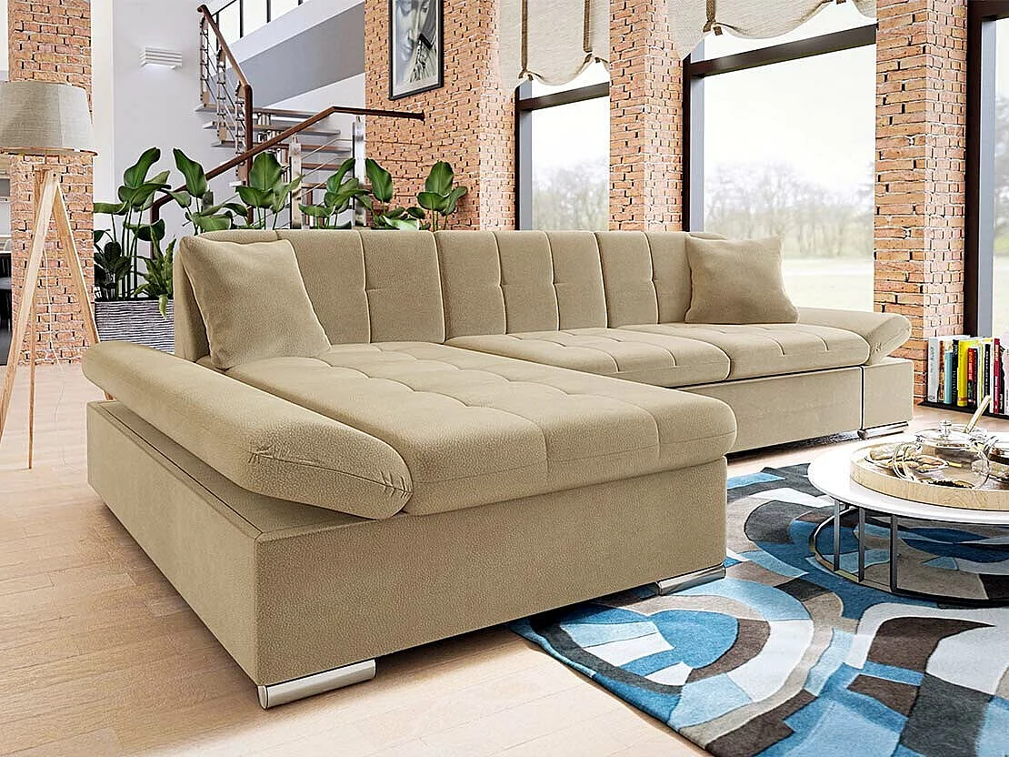 Sofá rinconero Comfivo 219, De color marrón claro, 278x161x76cm