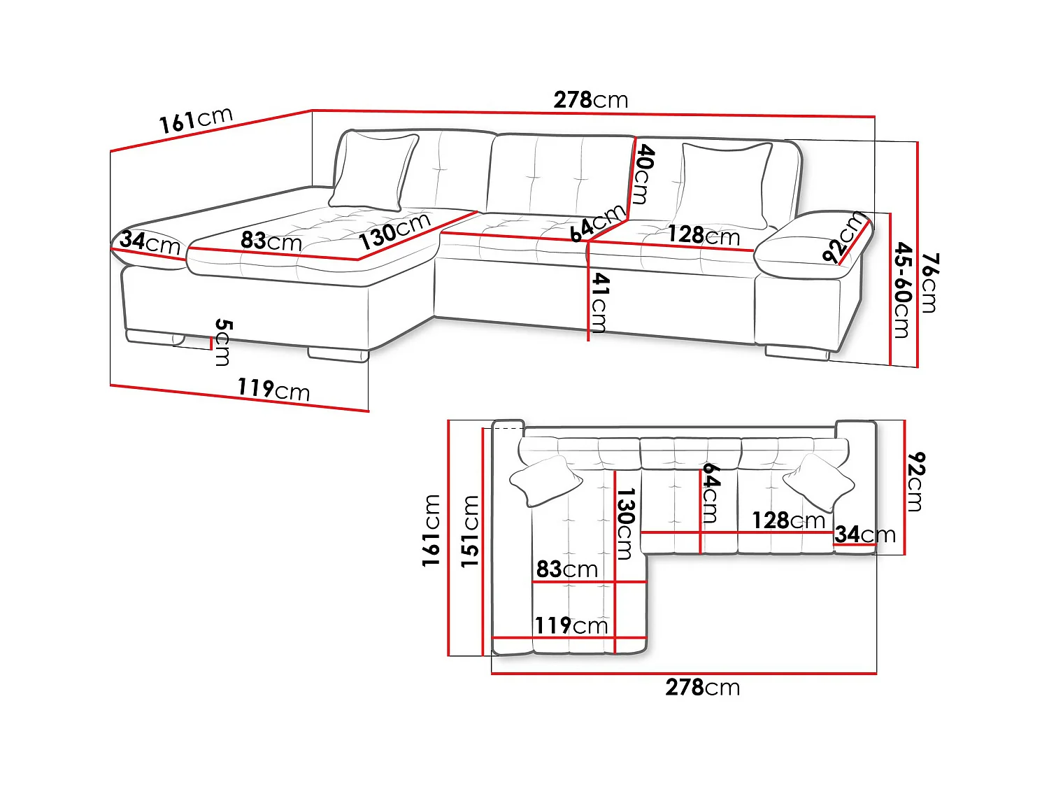 Sofá rinconero Comfivo 219, De color marrón claro, 278x161x76cm