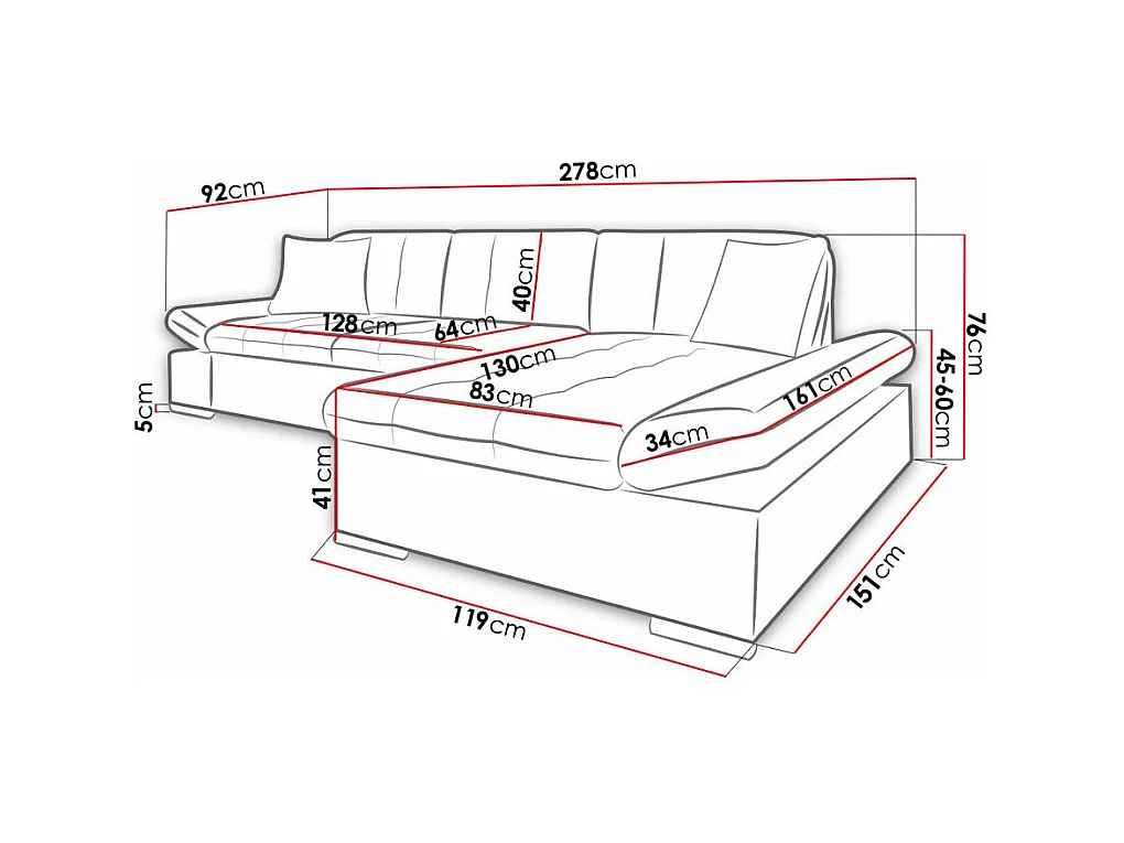 Sofá rinconero Comfivo 219, De color marrón claro, 278x161x76cm
